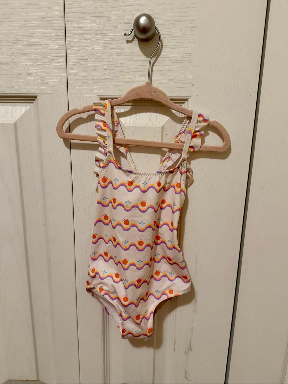 Zara Cream One-Piece Swimsuit with Pink, Orange and Purple Waves